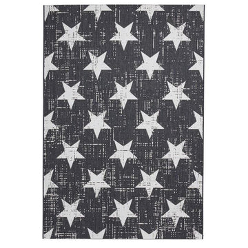 Santa Monica 48648 Star Durable Stain-Resistant Weatherproof Flatweave In-Outdoor Black/White Rug-Think Rugs-Rug Love - The Most Loved Rug Store